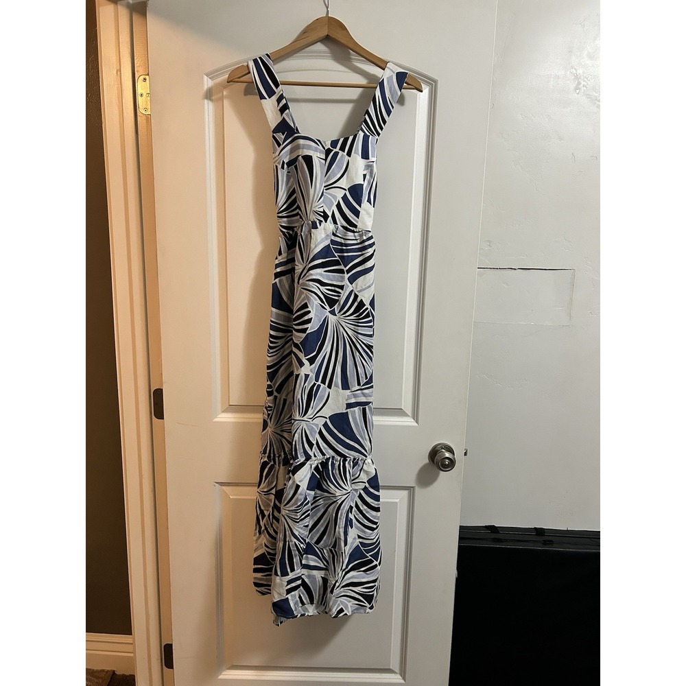 Tuckernuck Blue Palm Alston Dress sz‎ XS Sleeveless Resort Linen-Rayon Midi